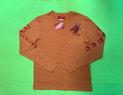 New GUESS Los Angeles Men’s Long Sleeve T-Shirt Size MEDIUM Yellow w/Red Cotton - Image 1 of 4