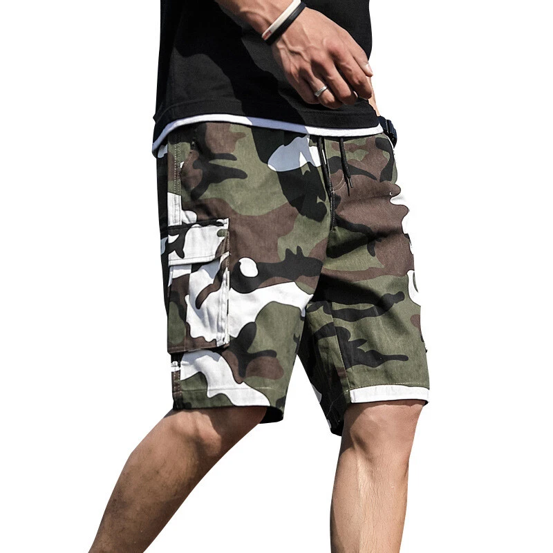 Summer Men Plus Size Cmouflage Cargo Shorts Breathable Work Cotton Half Pants
