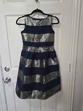 Lands End Girls Silver and Blue Striped Glitter Holiday Dress size 12