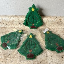 VTG Christmas Holiday Tree Felt Fabric Door Knob Hangers Set of 4-3 In Packages
