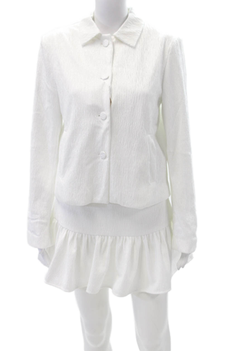Sunfere Women's Long Sleeves Button Down Two Piece Skirt Set White Size S