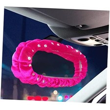 Plush Car Stretchy Rear View Mirror Cover with Rhinestone Decor for Women-Pink