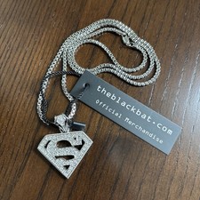 Man Of Steel Mens SILVER ICY BAGUETTE CZ HOPHIP 3D SUPERMAN Pendant 2026