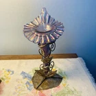 New ListingFenton Purple Single Horn Jack in Pulpit Vase Metal Leaf Vines Holder