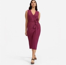 Everlane Japanese GoWeave Sleeveless Wrap Midi Dress In Berry Magenta Size 6