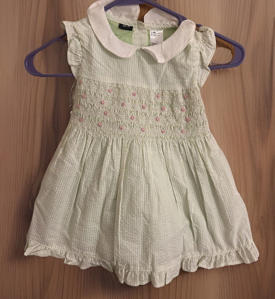 Izod Easter Dress Spring Dress Girls 4t Green White Stripes NWT New 100%  Cotton