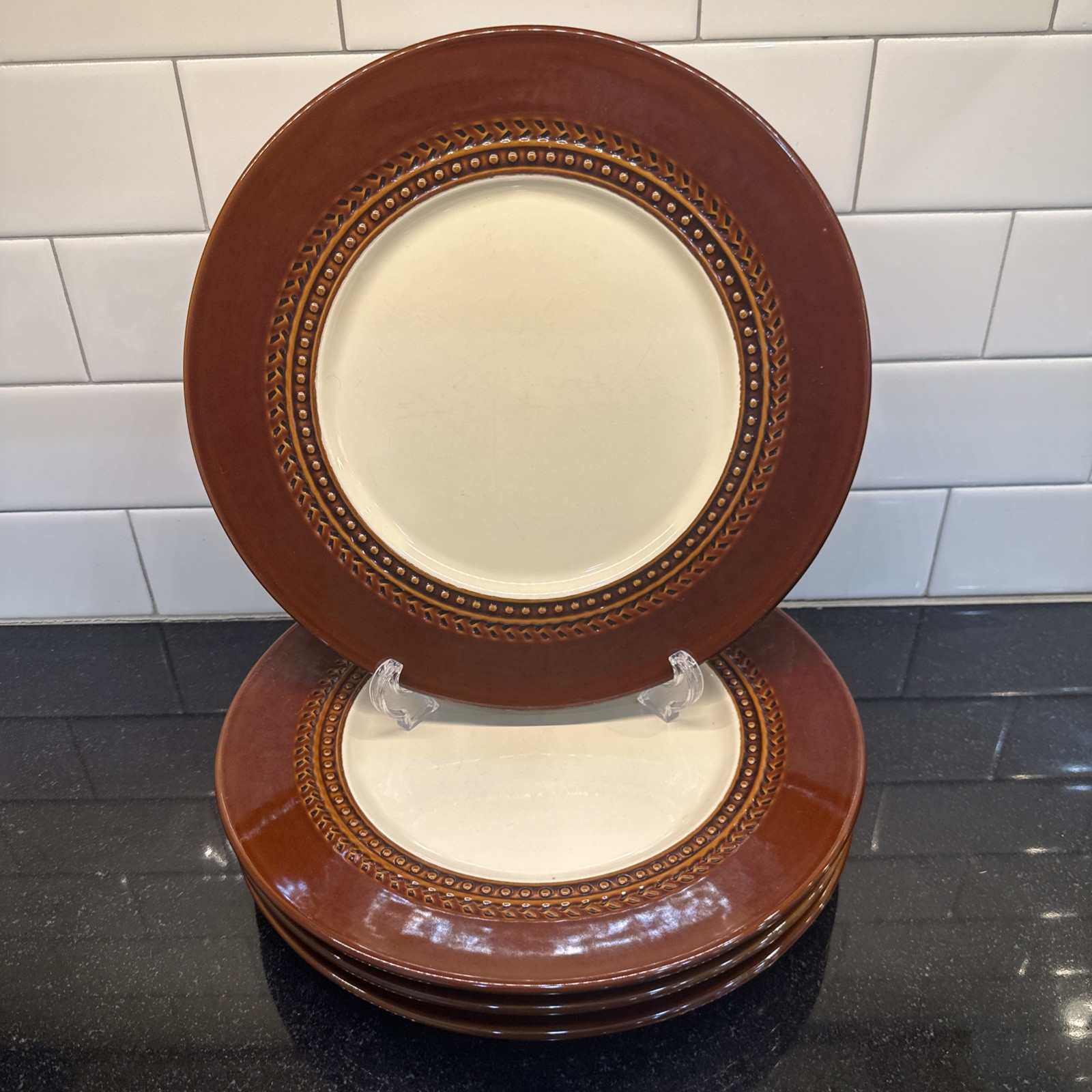 Of 4 Paula Deen Southern Gathering Chestnut  Brown Dinner Pl