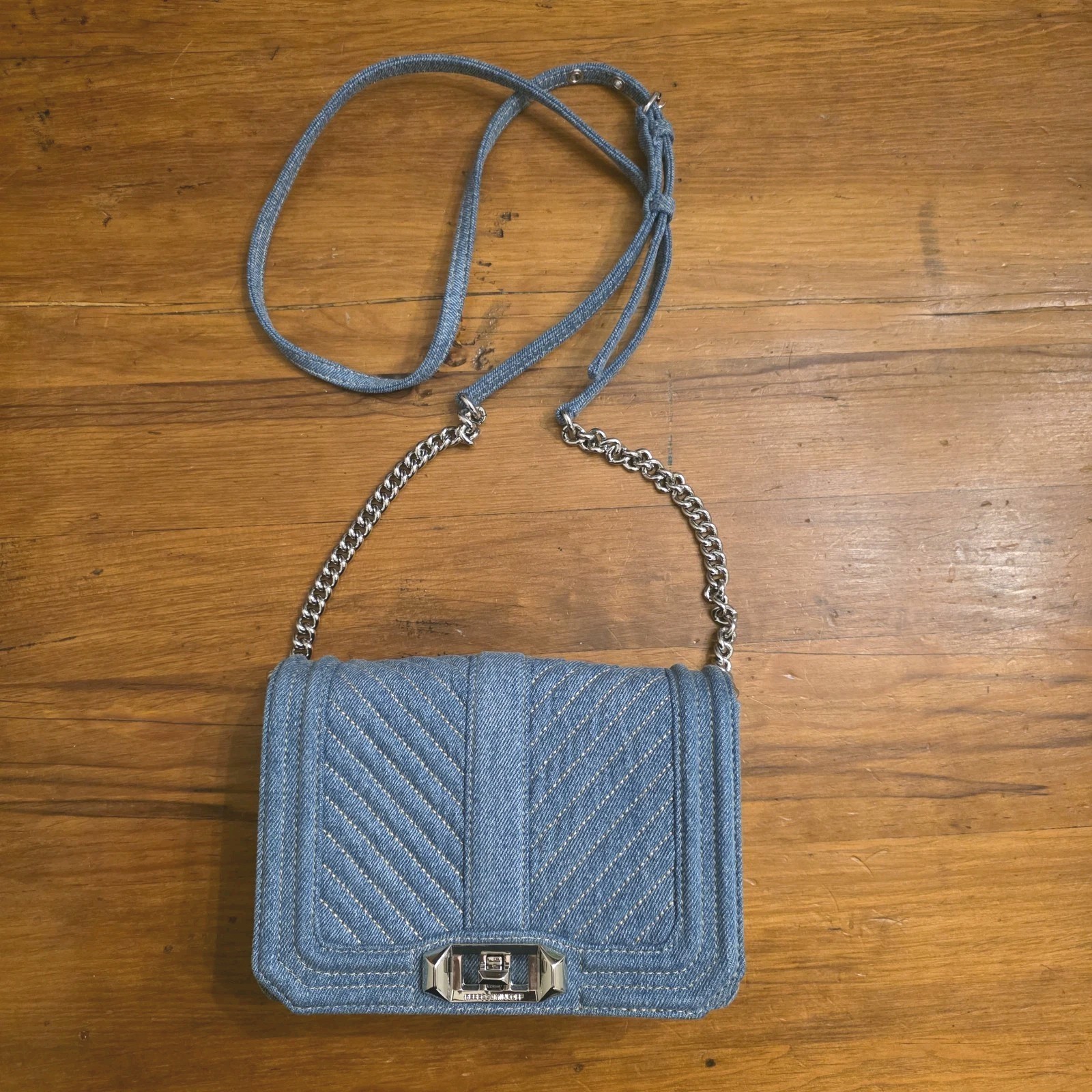 Rebecca Minkoff Chevron Quilted Small Love Crossbody in Deni