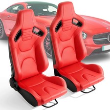 2pcs Racing Seats Lr Car Reclinable Pvc Leather Sports Seat With Slider-red
