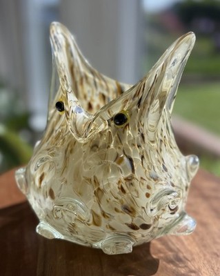 Vintage Murano Style Art Glass Owl Vase Hand Blown Confetti Glass Sculpture