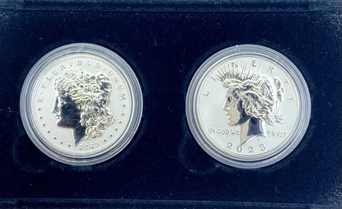 2023 Morgan and Peace 99.9 Silver Dollar Reverse Proof Two-Coin Set- Box & COA