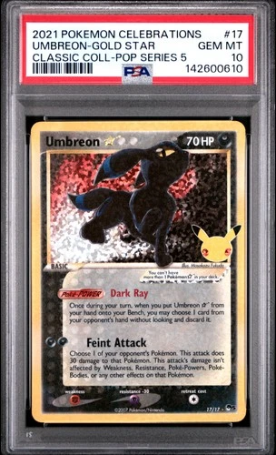 2021 POKEMON CELEBRATIONS CLASSIC COLLECTION #17 UMBREON-GOLD STAR PSA 10