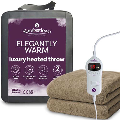 Luxury Heated Throw in Soft Faux Mink Fleece - Elegantly Warm by Slumberdown