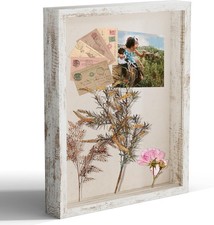 11x14 Shadow Box Display Case with Tempered Glass, White Wooden Large Memory ...