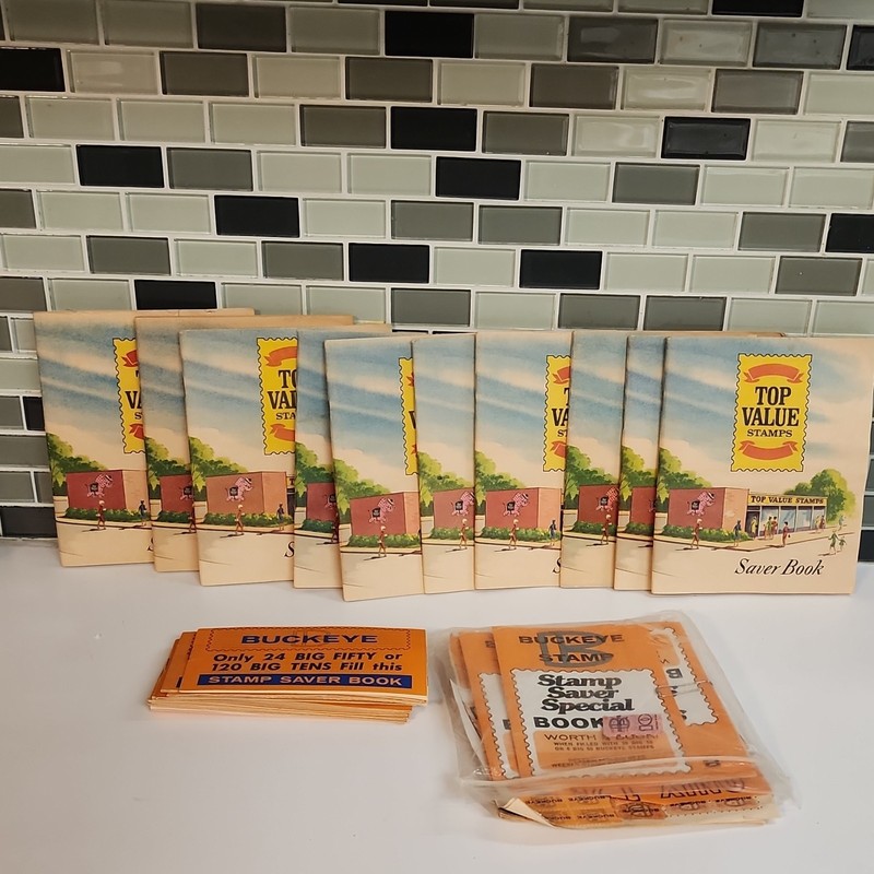 Top Value Stamps & Buckeye Stamp Saver Books Lot - Grocery Stores, Orange/Blue