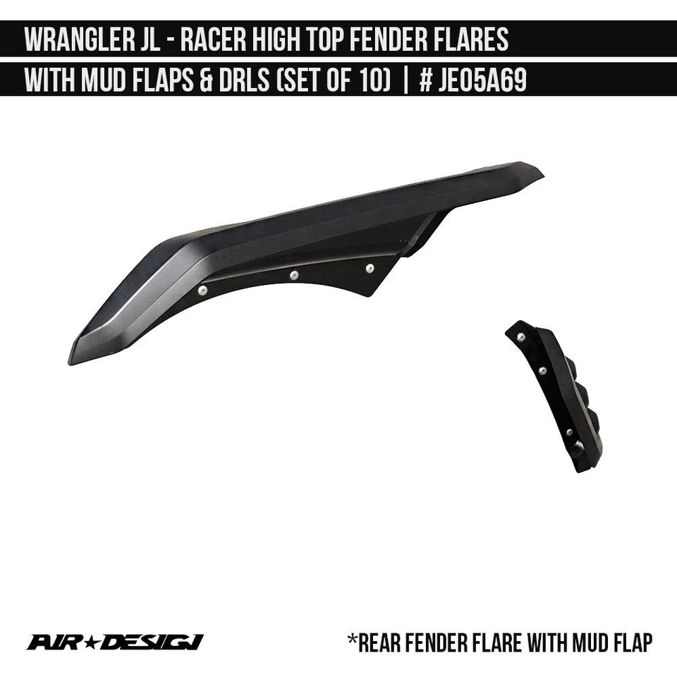 For Jeep Wrangler 18-24 High Top Fender Flare, Mud Flaps and DRL Set Racer Foto 3 de 4