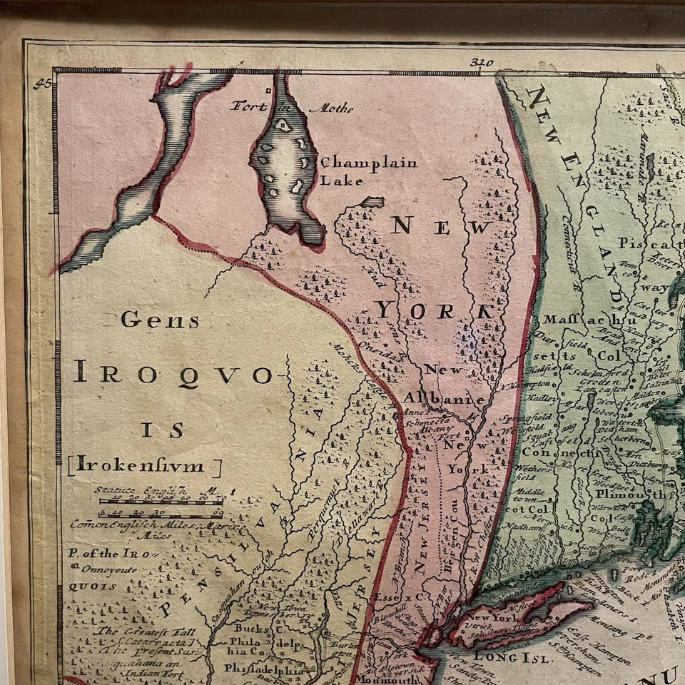 Antique Map Of North Eastern American Colonies By Johann Homann, 1720 - Image 3 of 4