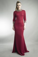 Crystal-Trimmed Three-Quarter Sleeve Gown