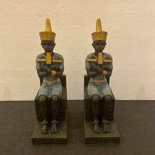 EGYPTIAN Set of Bookends Resembling Ancient Egyptian Deities/ Pharaohs 9.5”x2.5w