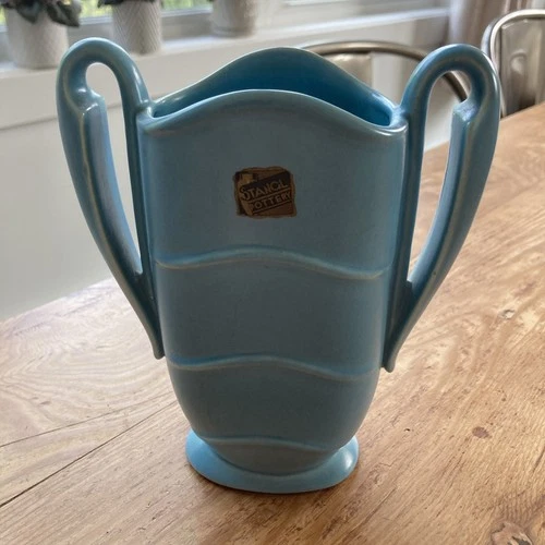 Vintage Stangl Pottery #2092 / 7”-Blue Double Handle Vase-Art Deco-Gilded Age
