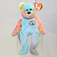 TY Beanie Baby - PEACE the Ty-Dyed Bear Blue  8.5 inch  MWMT 
