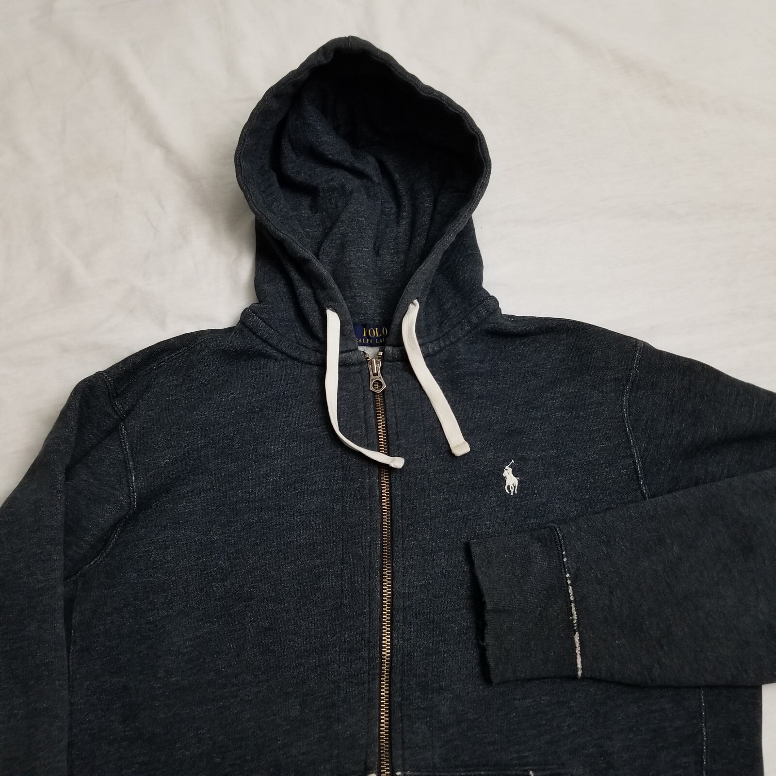 Polo Ralph Lauren felpa con cappuccio uomo grande grigia full zip pesante pony logo giacca