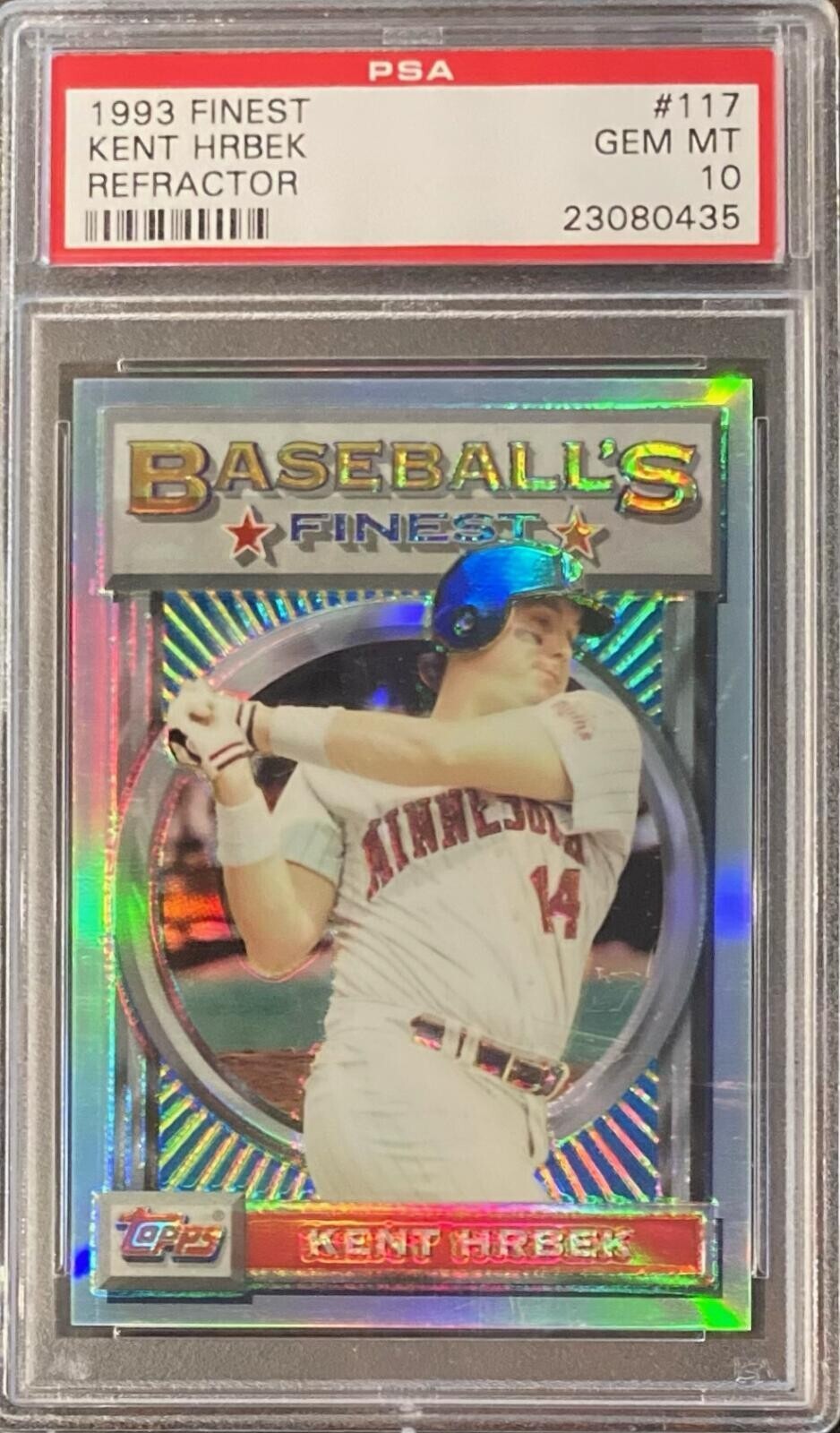 1993 Topps Finest Refractor Kent Hrbek #117 PSA 10 GEM MT TWINS