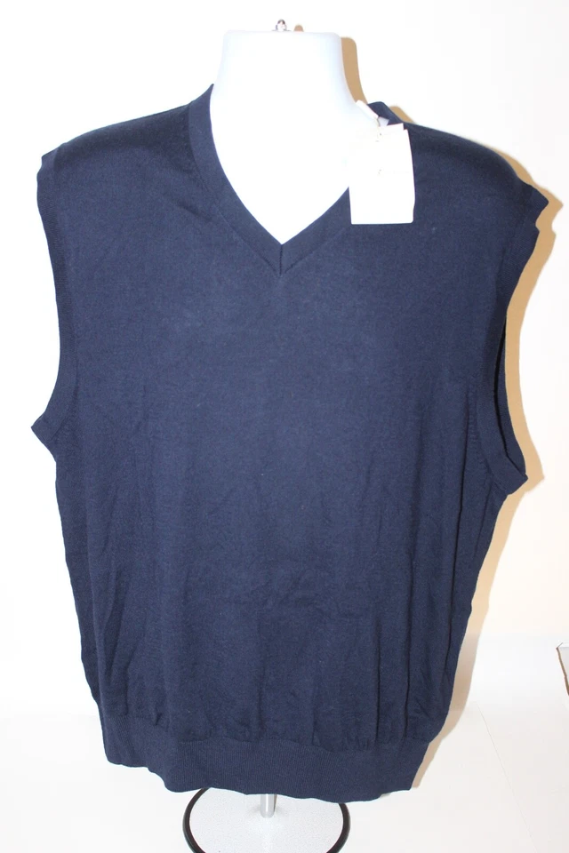 NEW Fairway & Greene V-Neck Pullover Italian Merino Wool Vest Navy Blue Size XL - Image 4 of 4