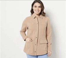 Isaac Mizrahi Live French Terry Jacket Tan,XXS A475583.