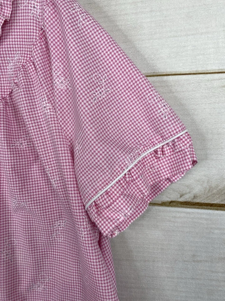 CLASSIC ELEMENTS Nightgown Womens L Pink Checkered Floral Pearl Snap Vintage - Image 3 of 4