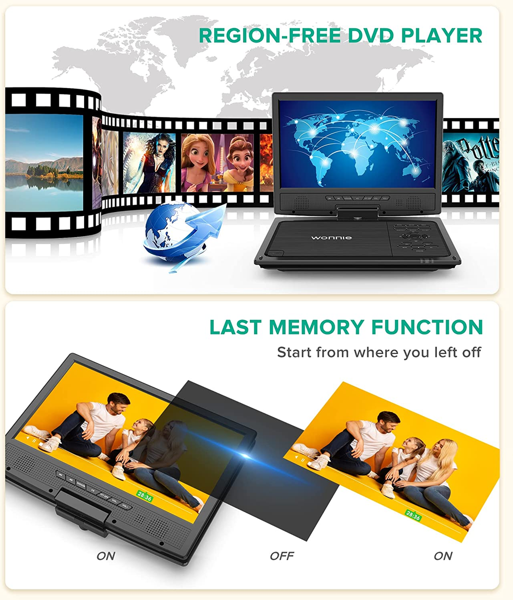 12.5'' Portable DVD Player with 10.5'' Swivel Screen, 2023 New