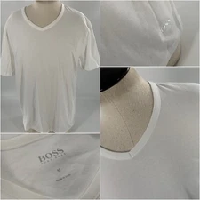 Hugo Boss V-Neck T-Shirt Men’s M White Cotton Short Sleeves Worn Once YGI L2-204