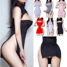 Women's Halter Neck Anime Lingerie High Waist Split Babydoll Mesh Night,Dress