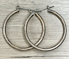 BIG Sterling 925 Hollow Tube Hoop Southwestern Earrings 1.5'' 6.5g VTG Patina