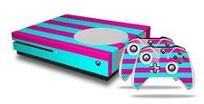 Skin for XBOX One S Console Controller Psycho Stripes Neon Teal Hot Pink Vinyl D