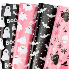 Wrapping Paper Sheet - 12 Sheets Pink and Black Halloween Theme Design Folded...