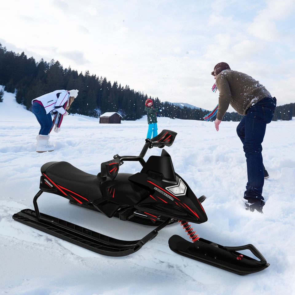 Lenkschlitten für Kinder Schlitten mit Fußbremsen automatisches Zugseil bis 90kg - Bild 4 von 4