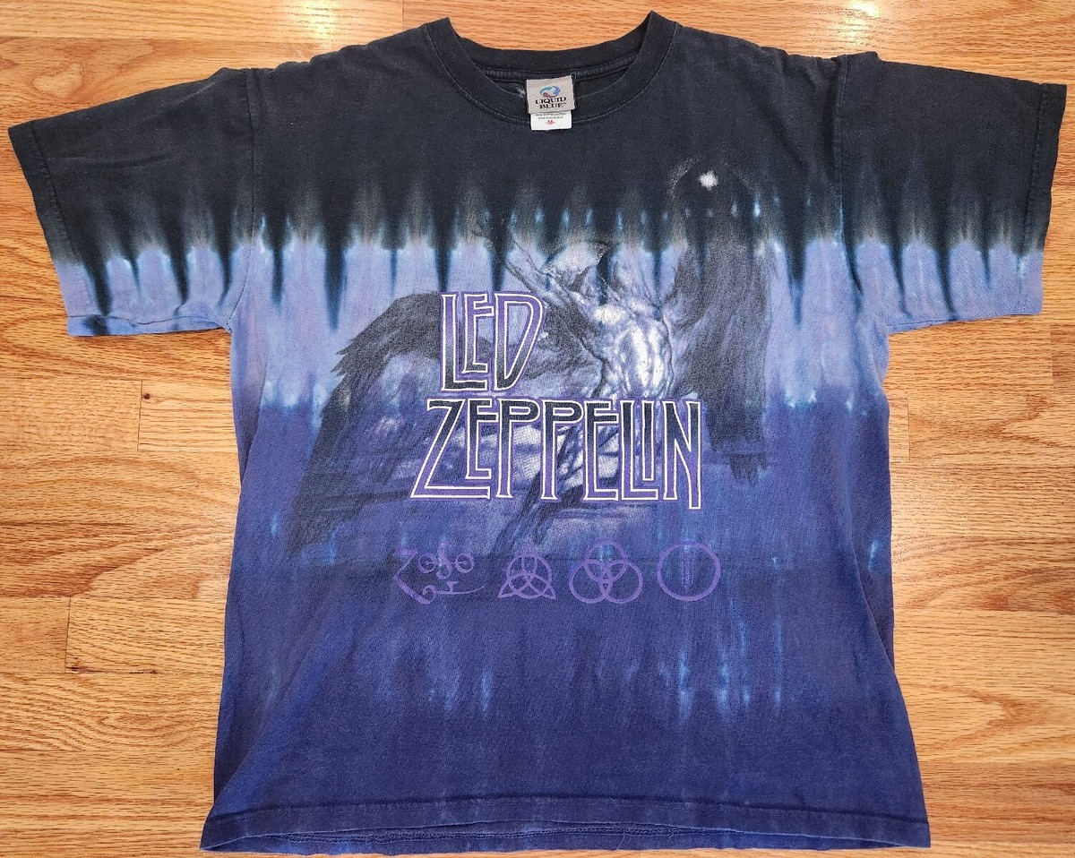 Led Zeppelin Liquid Blue Shirt M Tie Dye Swan Song Records Icarus Preowned  Y2K