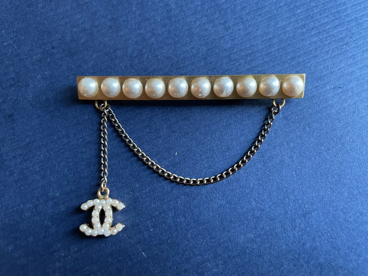 Chanel Paris France Costume Logo Pearl Pin Brooch