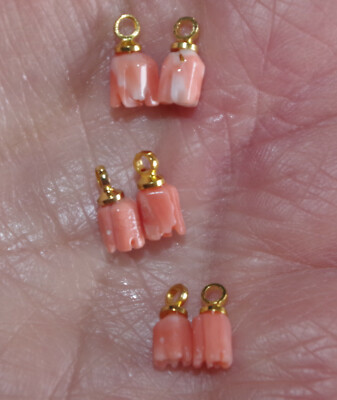 One pair Genuine Angel Skin Salmon Red Coral Vintage Carved Rose Flower 5MM Pair