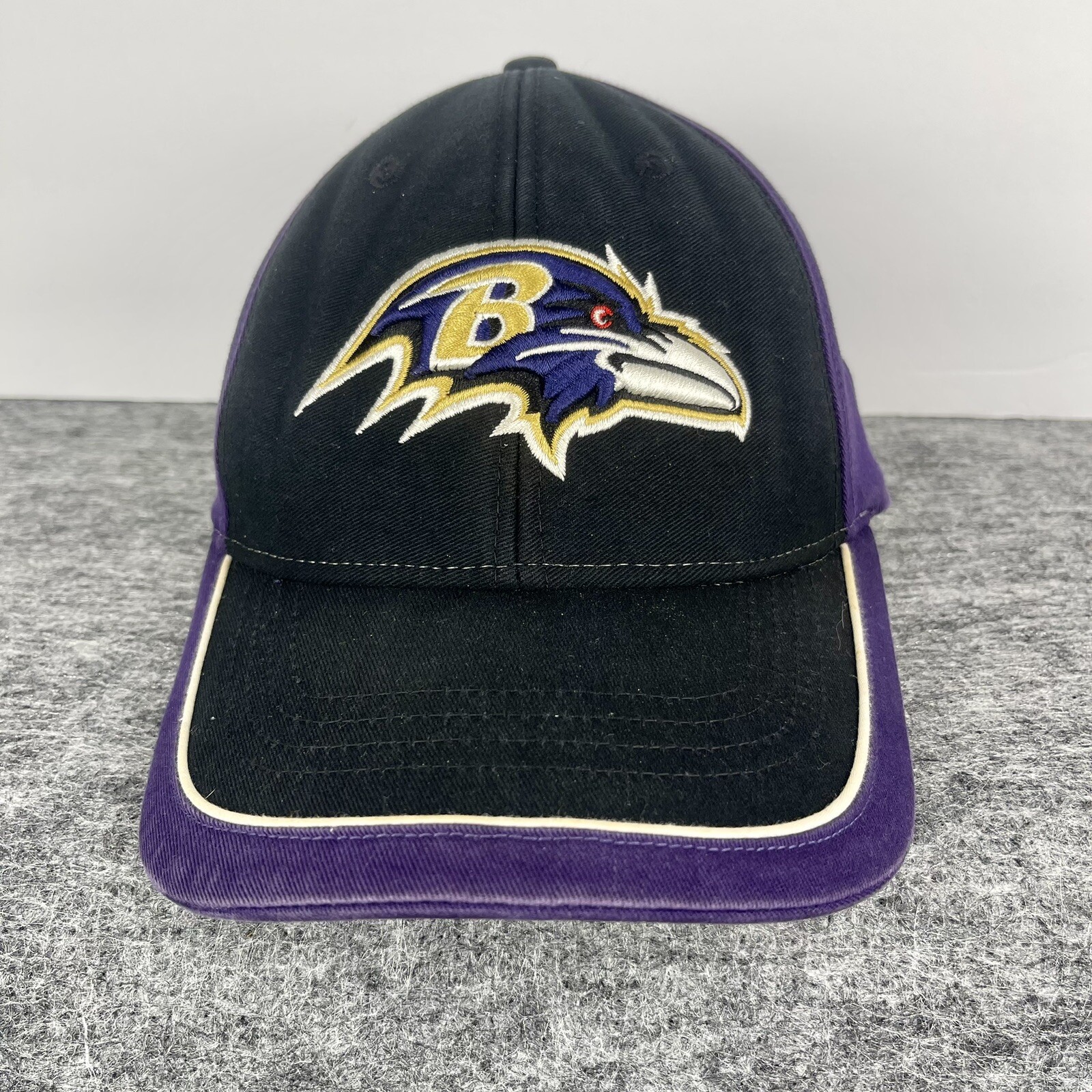 VINTAGE Baltimore Ravens Hat Cap Strap Back Black Purple Football Logo Mens view 2