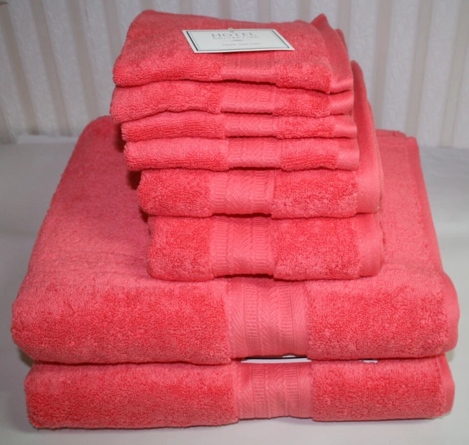 Juego de toallas de baño de ocho piezas Hotel Collection rosa liso 100 % algodón nuevo Foto 2 de 3