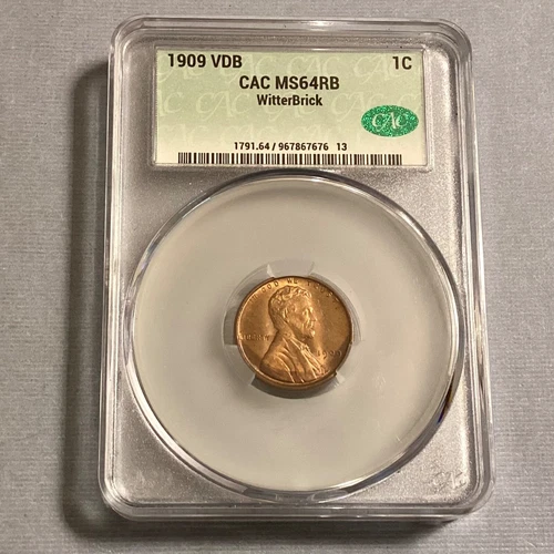 1909 VDB Lincoln Cent - CAC MS 64 RB Whitterback