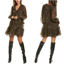 NWT Walter Baker Nala Gabriella Dress Leopard Animal Print Tiered Ruffle Large