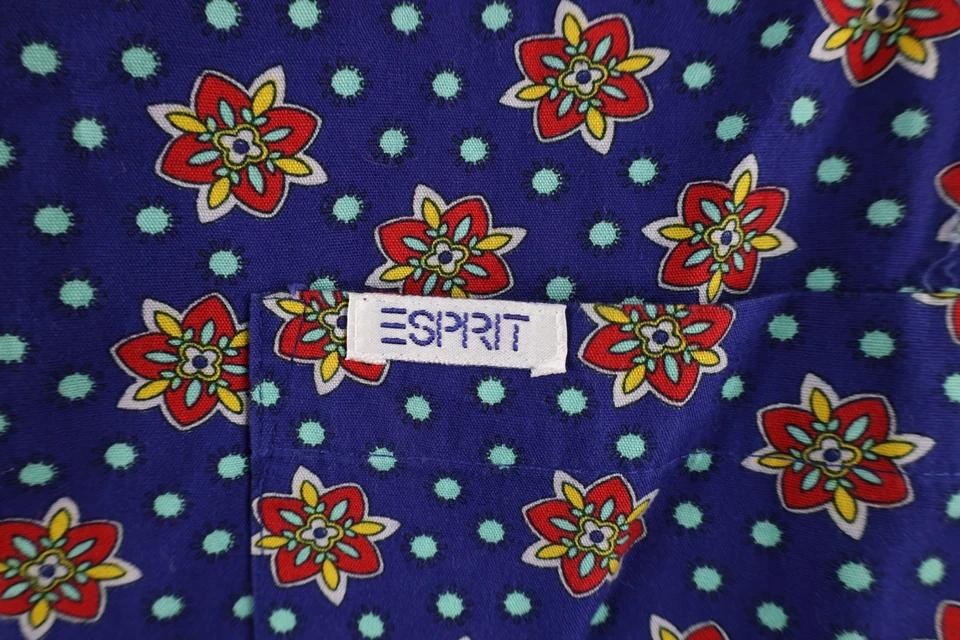 Camisa De Colección Años 90 Esprit Para Mujer Pequeña Desteñida Arco Iris Geométrica Cuello En Lazo Botón Foto 4 de 4