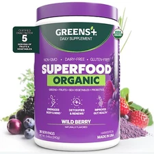 Greens+ Organic Superfood Wild Berry | Vegan Greens Powder | 8.46oz | 240 G