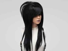 Scene Wig with Bangs in Black, EMO Long Straight Beehive Hairstyle for Men Women