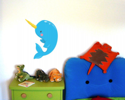 Samunshi Niedlicher Narwal Wal Blauwal Wandtattoo Kinderzimmer  5 Größen