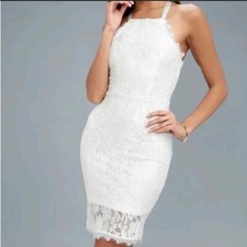 Lulus Wishful Wanderings Bodycon Mini Dress Size L Womans White Lace Sleeveless