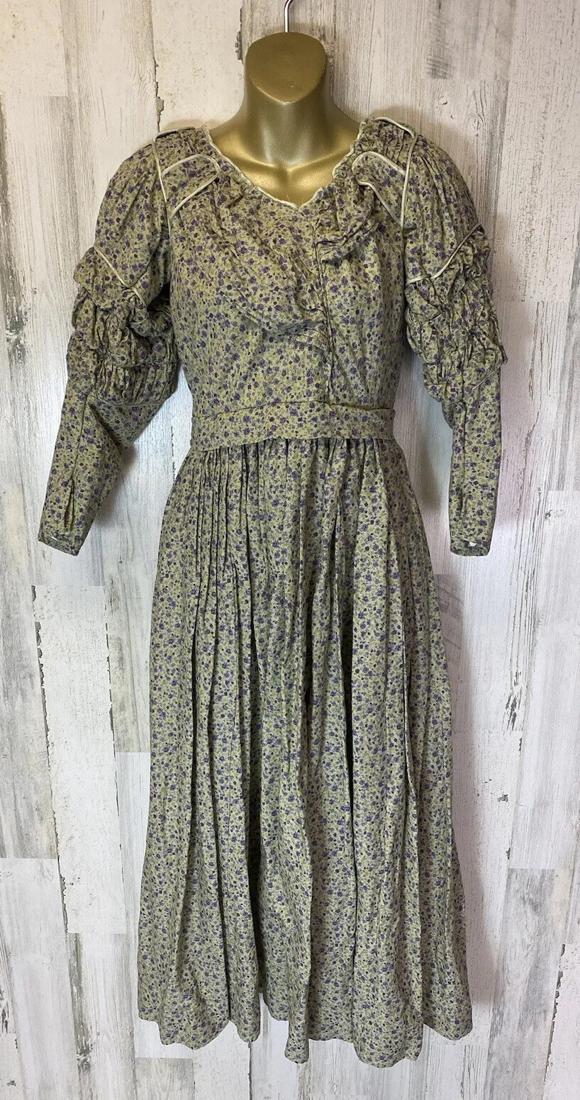 Vtg Handmade Floral Prairie Dress No Size Tags Pe… - image 6
